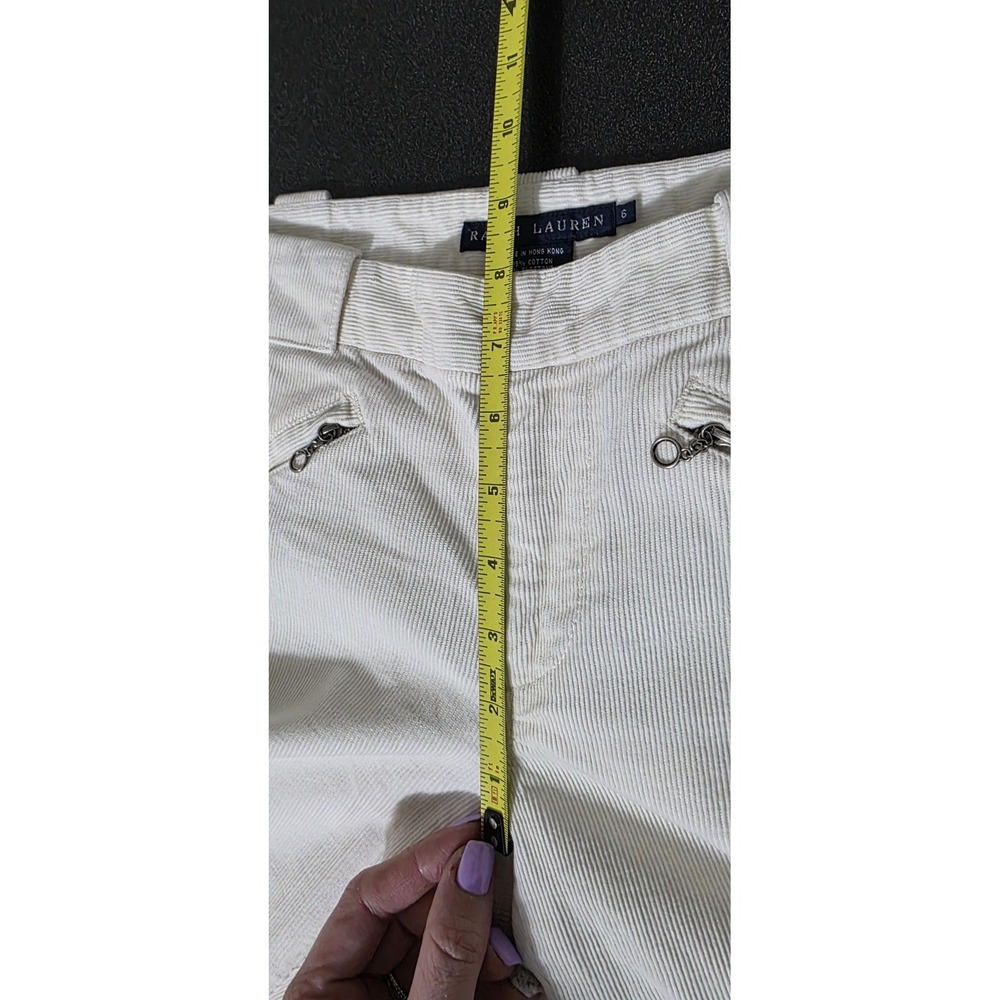 Polo Ralph Lauren Ivory White Corduroy Pants Sz 6 Straight Cuff Leg Low Rise EUC - Picture 6 of 7